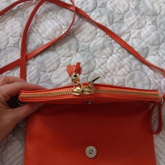 Vera Pelle Orange Italian Leather Purse Tassel Magnetic Closure Designer - Picture 5 of 15